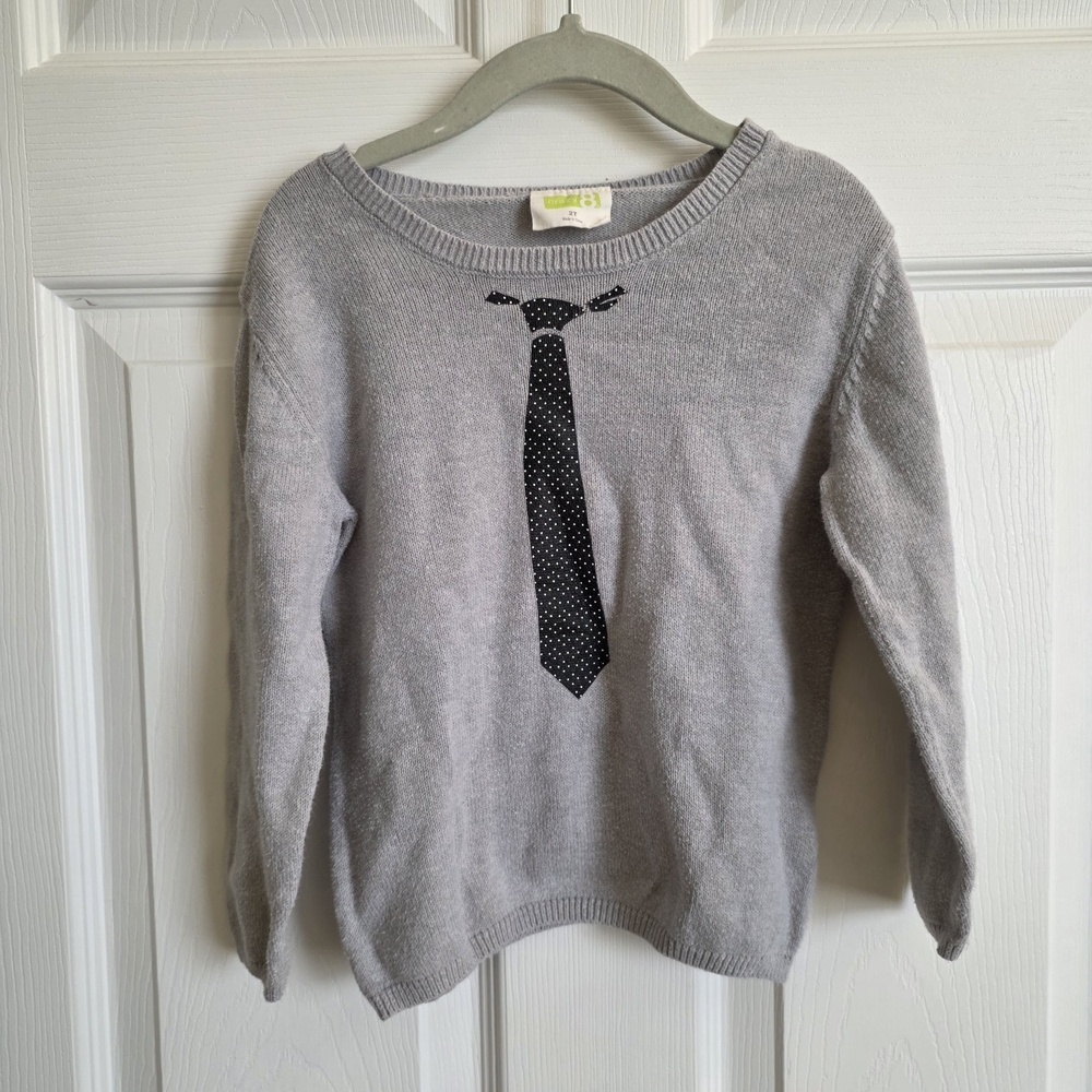 Crazy 8 Gray Crewneck Sweater with Black Polka Dot Tie
